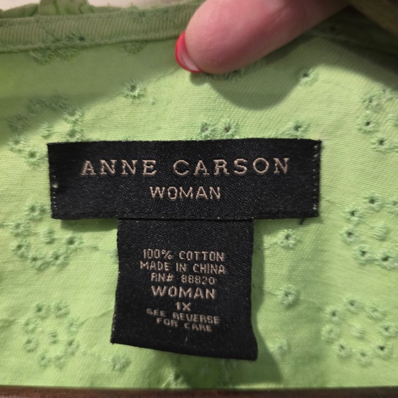 ANNE CARSON Woman Lime Green Eyelet Embroidered Cotton Jacket‎ 1X - Picture 3 of 4